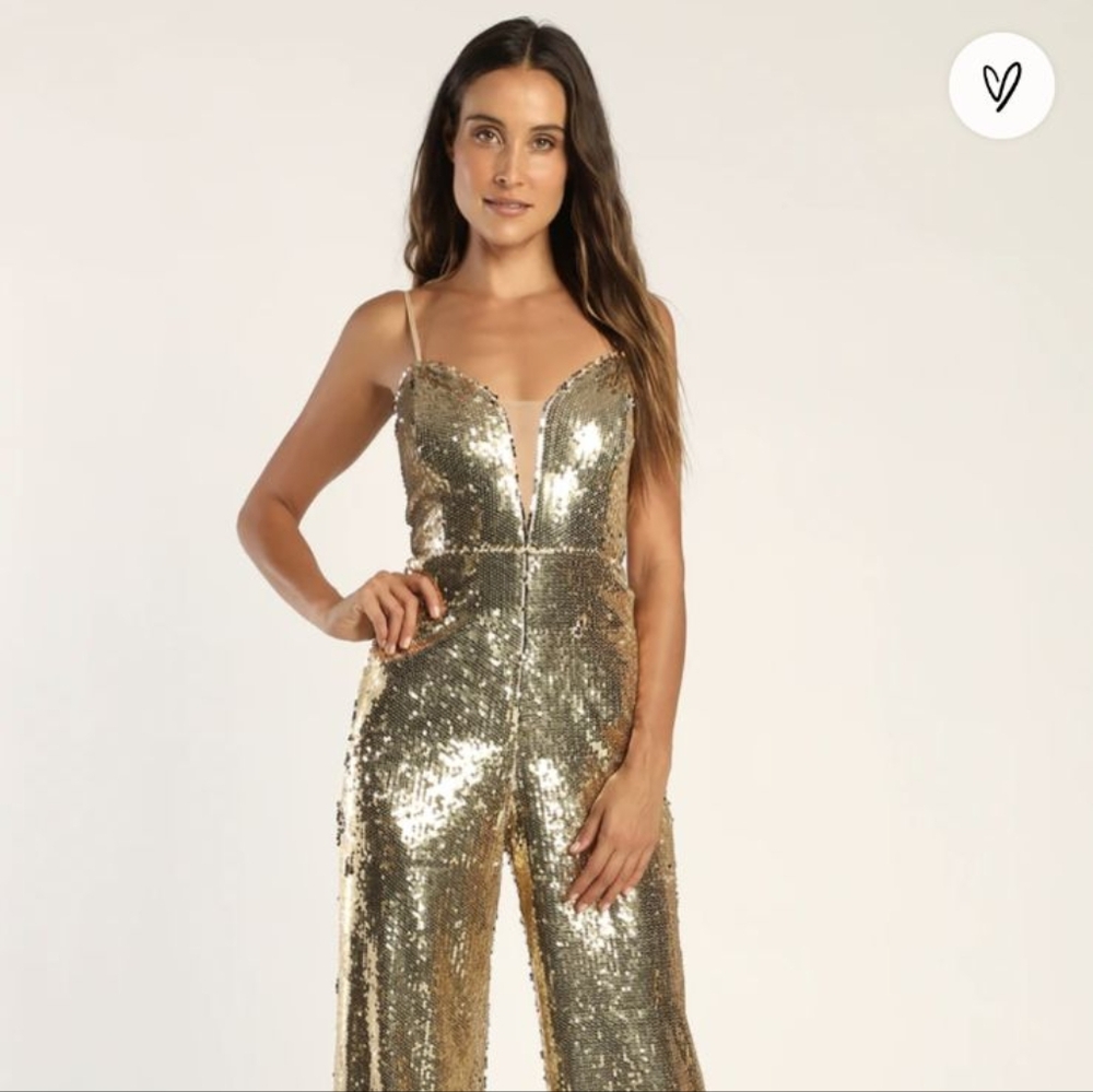 NWT Gold Sequin Wide Leg Jumpsuit
